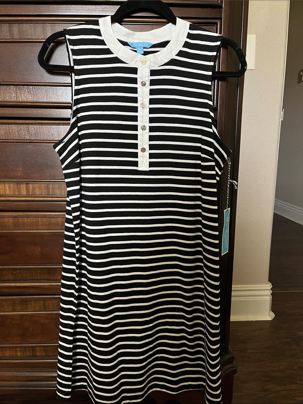 Draper James Black & White Striped Henley Midi Dress